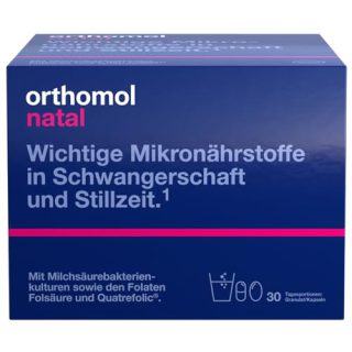 Orthomol Natal - Mikronährstoffe für Schwangerschaft und Stillzeit - mit Folsäure, weiteren Vitaminen und Zink - Granulat/Kapseln, 30 St. Tagesportionen