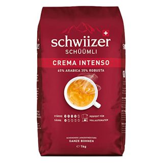Schwiizer Schümli Crema Intenso Ganze Kaffeebohnen (4kg, Stärkegrad 4/5, Premium Arabica/Robusta) 4er Pack x 1kg (4)