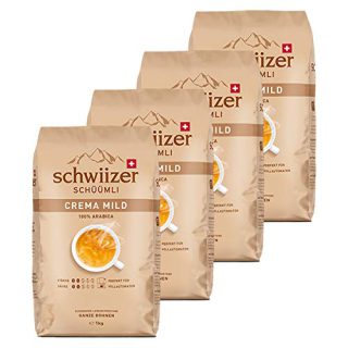 schwiizer Schüümli Crema Mild, 1000g ganze Bohne 4er Pack