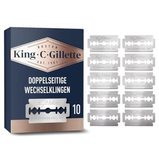 King C. Gillette Rasierklingen mit sicherer Doppel-Schneidekante, rostfreier Edelstahl mit Anti-Reibungsbeschichtung für mehr Komfort, Rasierhobel Klingen für Männer, 10 Stück