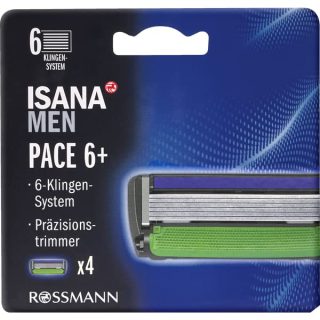 ISANA men Pace 6+ Rasierklingen 4 Stück 6-Klingen-System, Trimmer