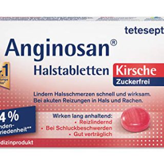 tetesept Anginosan Halstabletten Kirsche - zuckerfrei – 1 x 20 Stück – Halsschmerztabletten gegen akute Reizungen in Hals & Rachen