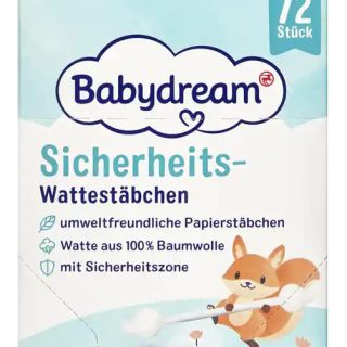 Babydream Sicherheits-Wattestäbchen mit Sicherheitszone 4 x 72 Stück 100% Baumwolle
