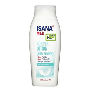 ISANA MED Körperlotion ultra sensitiv 250 ml für sehr sensible Haut, ohne Parfüm & Farbstoffe, hautfreundlich, vegan