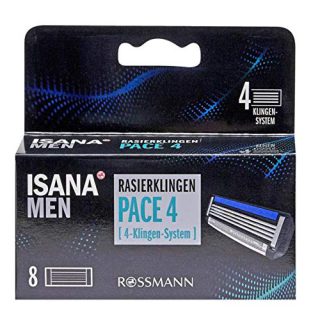 ISANA men Pace 4 Rasierklingen 8 Stück 4-Klingen-System, für empfindliche Haut geeignet, 4 chrombeschichtete Klingen für ein sicheres Gleiten auf der Haut
