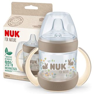 NUK for Nature Trinklernbecher | 150ml | Haltegriffe und brustähnlicher Trinkschnabel | Auslaufsicher | 6?18 M | Anti-Colic | Temperature Control | Nachhaltige, BPA-freie Materialien | Beige