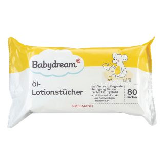 Babydream Öl-Lotionstücher mit Rosmarin-Extrakt & hochwertigen Pflanzenölen, 3er Pack (3 x 80 st)