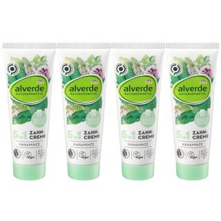 alverde NATURKOSMETIK 5in1 Zahncreme Nanaminze, 4er-Pack Zahncreme (4 x 75 ml), 300 ml
