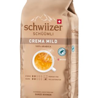Schwiizer Schüümli Crema Mild, 100 Prozent edle Arabica Kaffeebohnen, fruchtig-nussig, für Vollautomaten, Stärke 2/5, helle Röstung, Rainforest Alliance-zertifiziert, 1kg