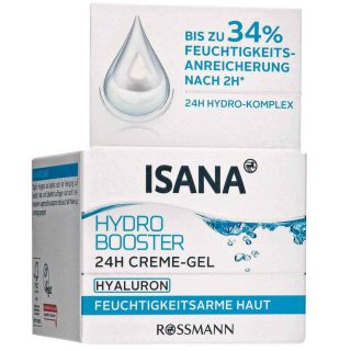 ISANA Hydro Booster 24h Creme-Gel 50 ml für feuchtigkeitsarme Haut, mit Hyaluron, bis zu 34% Feuchtigkeitsanreicherung nach 2h*, 24h Hydro-Komplex, vegan