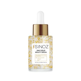 Sinoz 24K Gold Schönheitsserum mit Hyaluronsäure & Kollagen – feuchtigkeitsspendend, straffend & Glow-Effekt – Anti-Falten Gesichtsserum, alle Hauttypen, 30 ml