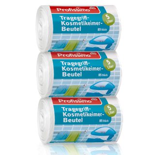 Profissimo Kosmetik-Müllbeutel mit Tragegriff, 5 Liter, 3er-Pack, 255 3 x 85 Stück, aus recycelbarem Polyethylen PE.