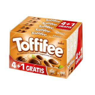 Toffifee 4+1 Packungen Gratis, Haselnuss in Karamell, Nougatcreme und Schokolade, 625g