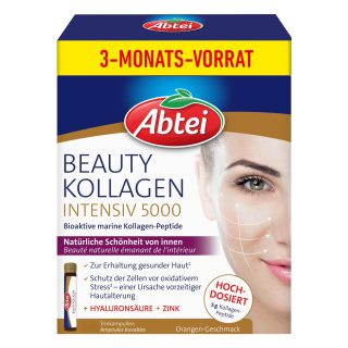 Abtei Beauty Kollagen Intensiv 5000 - für natürliche Schönheit von innen - hochdosiert, 5000 mg Kollagen-Peptide, Hyaluronsäure, Zink und Vitamin C – zuckerfrei - Monatspackung, 30 Trinkampullen