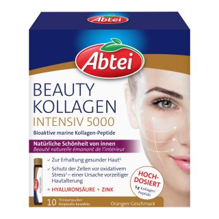 Abtei Beauty Kollagen Intensiv 5000 - Für natürliche Schönheit von innen - 5 g Kollagen-Peptide, Hyaluronsäure, Zink und Vitamin C - Hochdosiert, zuckerfrei - 10 Trinkampullen