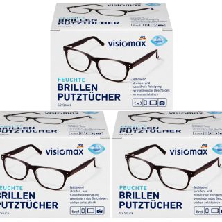 Brillen Putztücher - Feucht und fettlösend für eine streifenfreie Reinigung - 156 Stück - 3er Pack (3 x 52 Stück) - für alle Brillengläser aus Glas und Kunststoff