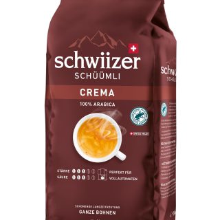 Schwiizer Schüümli Crema, 100 Prozent Arabica Kaffeebohnen, aromatisch-intensiv, für Vollautomaten, Stärke 3/5, mittlere Röstung, Rainforest Alliance-zertifiziert, 1kg