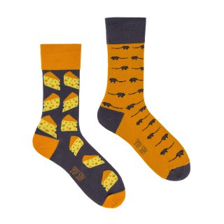 Spox Sox Casual Unisex für Damen und Herren – lustige, mehrfarbige, bunte, verrückte, unterschiedliche, gemusterte Socken für Individualisten, Gr. 36-39, Maus und Käse