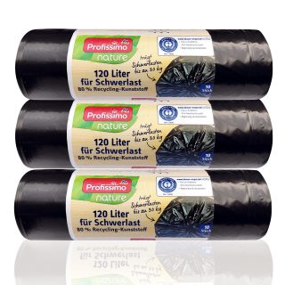 Profissimo Recycling Schwerlast-Abfallsäcke - Extrem Reißfest & Füssigkeitsdicht 120 Liter - 30 Stück - 3er Pack (3 x 10 Stück) - Für Haushalt, Büro und Garten - Blauer Engel Zertifikat