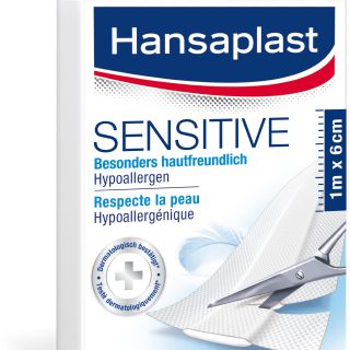 Hansaplast Sensitive Pflaster 1 m x 6 cm, hautfreundliche und hypoallergene Wundpflaster in Meterware, Pflaster mit sicherer Klebkraft, schmerzlos zu entfernen