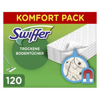 Swiffer Bodenreiniger Trockene Bodentücher, 120 Stück, Ideal für Staub, Tierhaare & Allergene, Weiss/Opulenten Garten