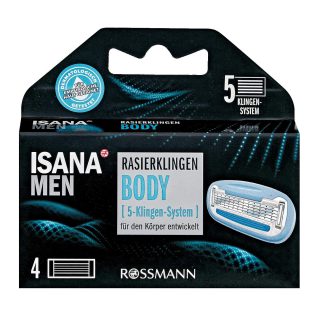ISANA men Bodyrasierklingen 4 Stück 5-Klingen, für den Körper entwickelt, mit Gleitstreifen