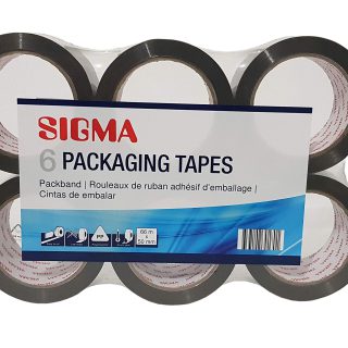 SIGMA Packband, Polypropylen, 50 mm x 66 m, braun, 6 Stück