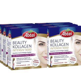 Abtei Beauty Kollagen Intensiv 5000 - wirkt von Innen sichtbar gegen Falten - hochdosiert - mit Hyaluronsäure und Zink - Vorteilspackung 60 Trinkampullen à 25ml