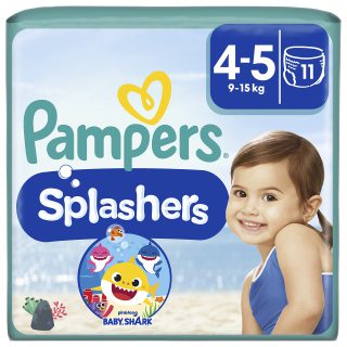 Pampers Windeln Größe 4-5, Splashers Baby Shark Limited Edition, 11 Stück, Einweg-Schwimmwindeln, für sicheren Schutz im Wasser