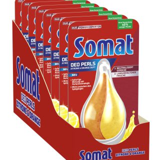 Somat Deo Perls Geschirrspüler Deo Zitrone & Orange (60 Spülgänge), Spülmaschinen Deo zur Geruchsneutralisierung für einen frischen Geschirrspüler Duft (8x17g)